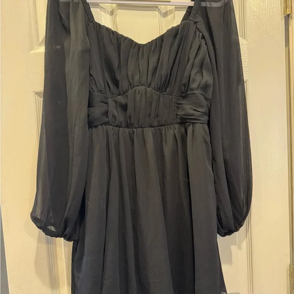 Express Black Long Sleeve Mini Babydoll Dress - Picture 4 of 5